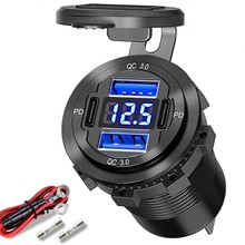 改装汽车房车摩托车载快充双PD+双QC3.0车充usb带数显手机充电器