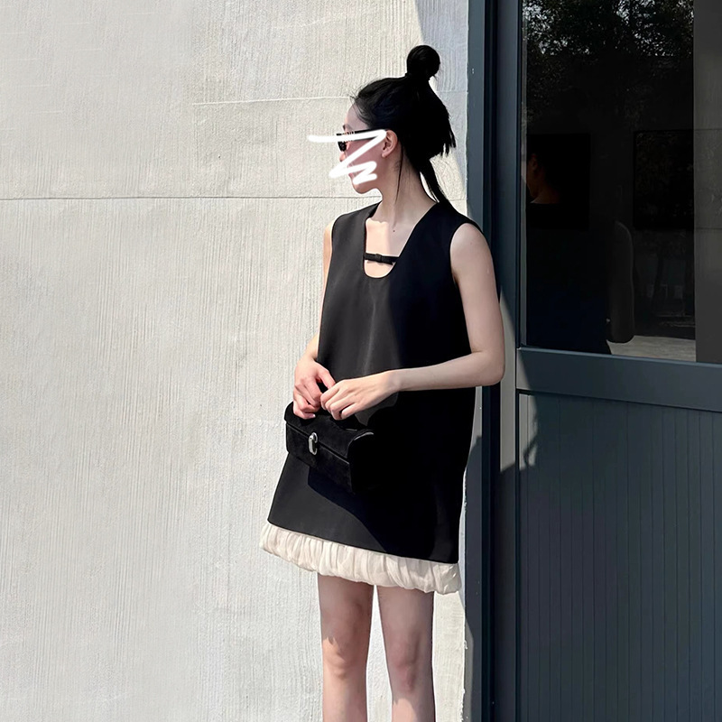 French Style Black Sling dress Children's Summer 2025 New Waist Slimming Vest Small Black Skirt Skirt