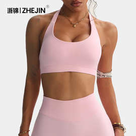 跨境欧美爆款挂脖美背无缝户外运动内衣文胸背心健身服瑜伽服