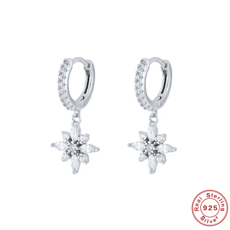 1 Pair Simple Style Flower Plating Inlay Sterling Silver Zircon Drop Earrings display picture 3