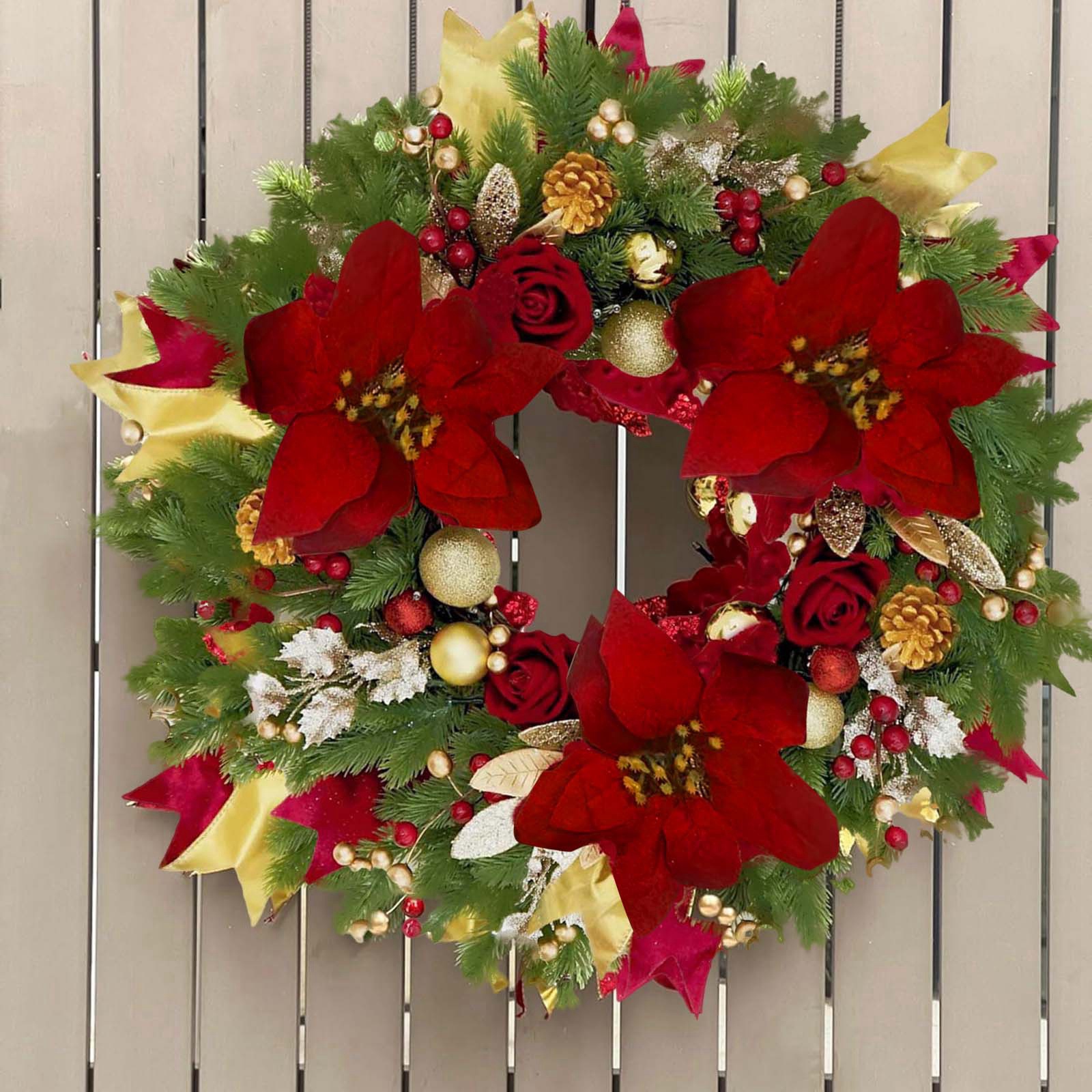 Corona roja de Amazon al por mayor Hong Kong Love Anillo de flor de Navidad transfronterizo Corona de fruta de pino Colgador de puerta Decoración de Navidad