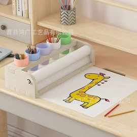 木质儿童卷纸绘画置物架台式收纳画架幼儿园早教涂鸦用品储物架