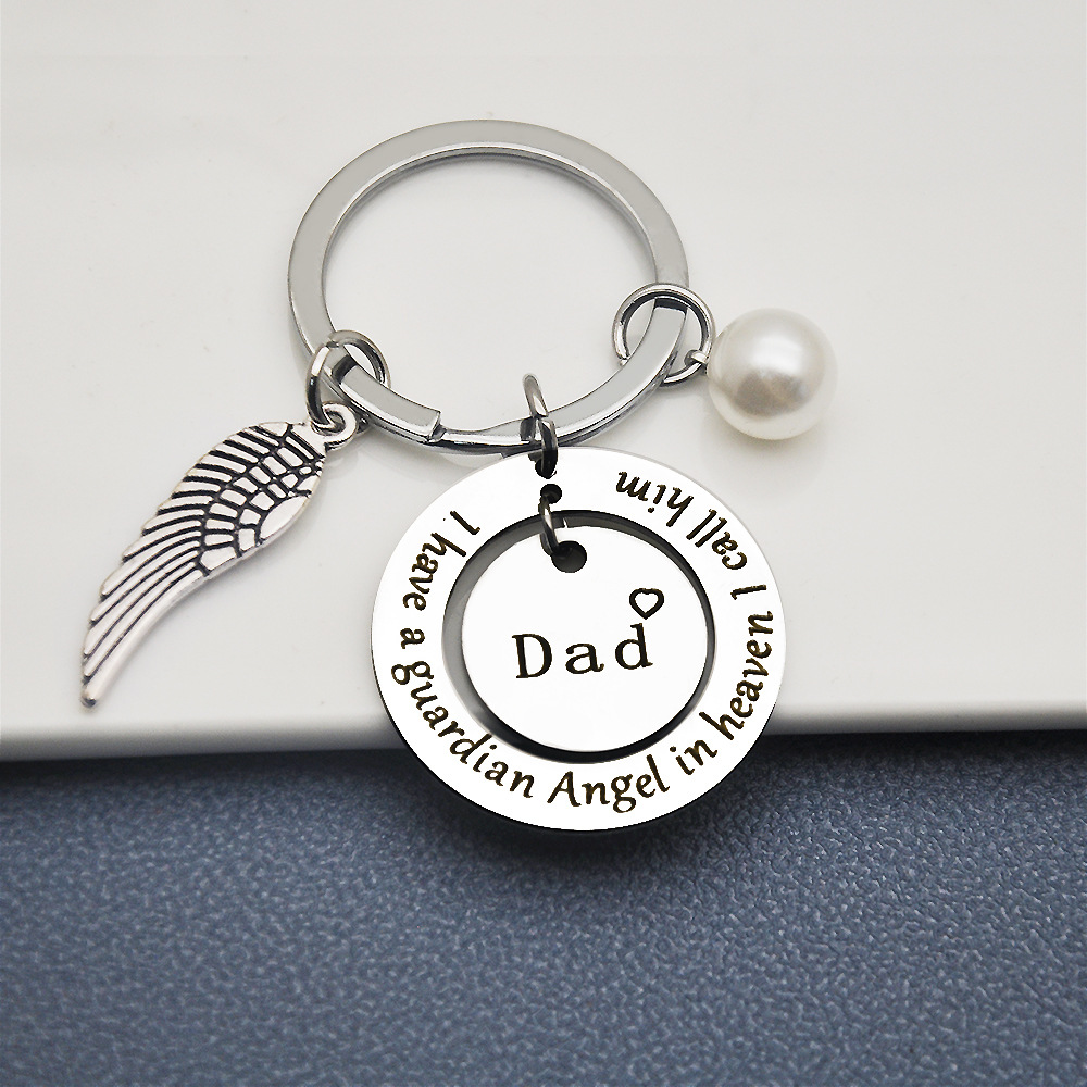 Simple Style Letter Wings 201 Stainless Steel Zinc Alloy Stoving Varnish Polishing Artificial Pearls Mother'S Day Father'S Day Unisex Keychain Bag Pendant display picture 3