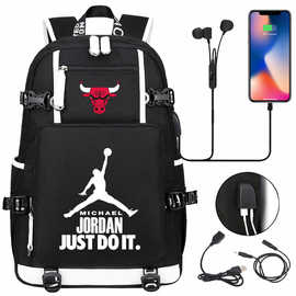 新款运动篮球球星印花USB青少年学生书包男女休闲旅行双肩背包