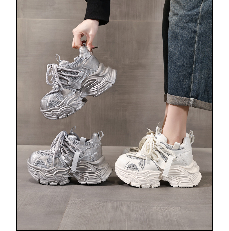 Giày sneaker nữ đế dày lưới thoáng khí phong cách daddy — màu be chi tiết 16