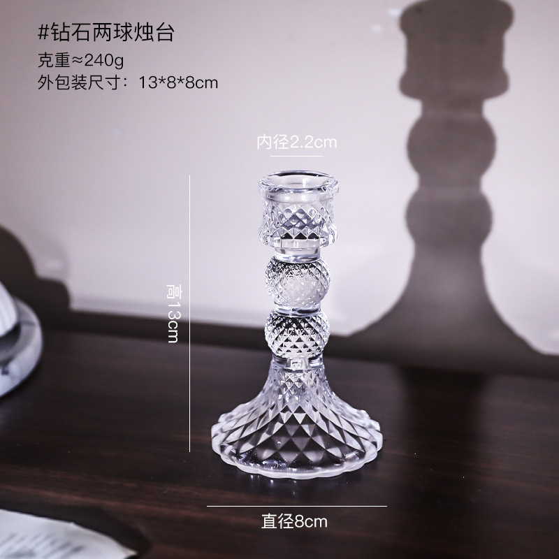 フレンチインスタ中古透明ガラス燭台置物ロマンチックキャンドルディナー燭台道具家庭装飾品|undefined