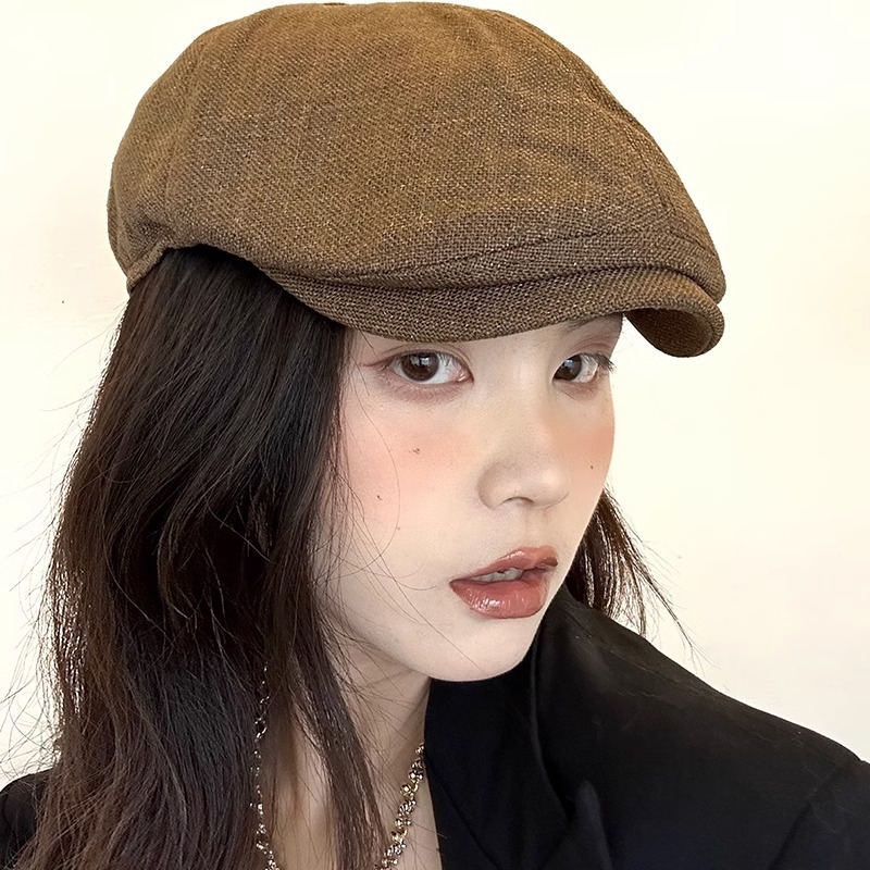 Blogger Same Style Forward Cap Women's Summer Cotton Linen Breathable Vintage Ins Korean Style British Beret Reverse Cap Men's