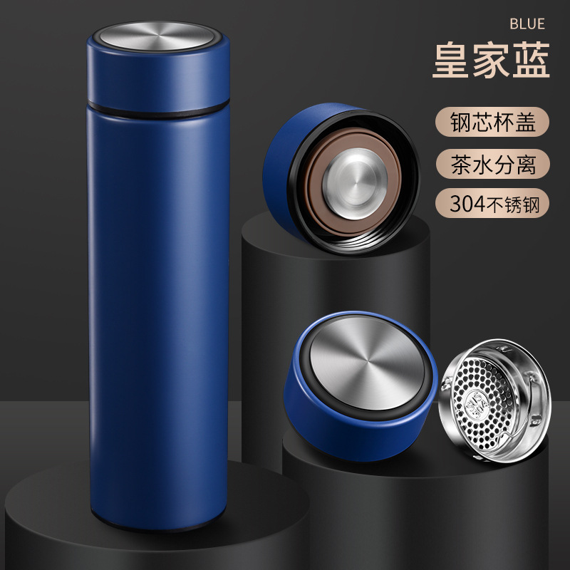 Medición de temperatura inteligente Taza de aislamiento de acero inoxidable Vacío 304 Taza recta empresarial Pantalla de temperatura Taza de agua Taza de separación de té para hombres