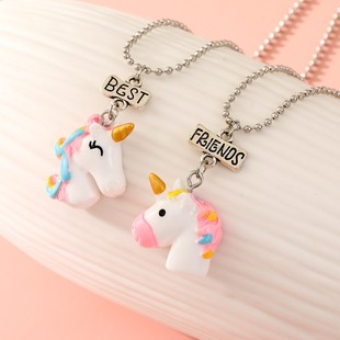 Cross-border European and American Unicorn Necklace Set Children's Jewelry Best Friends Necklace Set Customized
