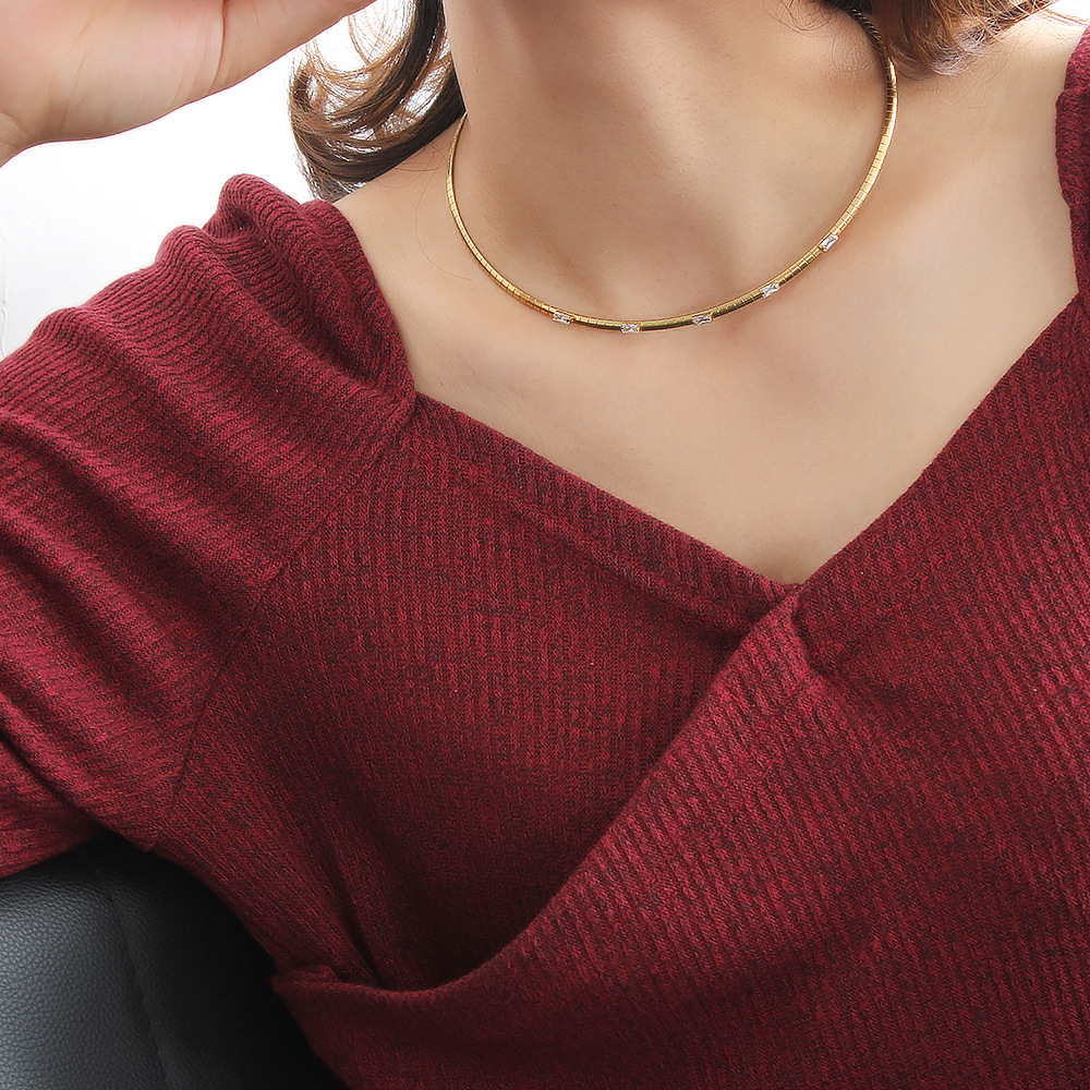 Fashion Square Stainless Steel Plating Zircon Bracelets Necklace 1 Piece