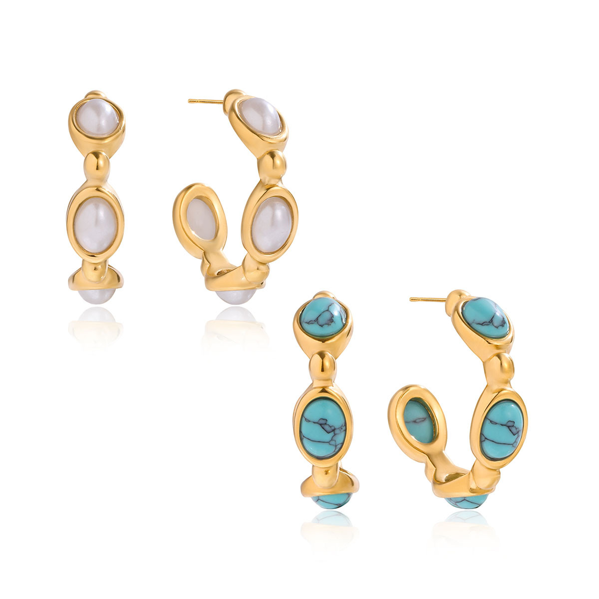 Wanxing transfronterizo Europa y los Estados Unidos resina perla C anillo personalidad de moda alta sensación de nicho orejas de acero inoxidable