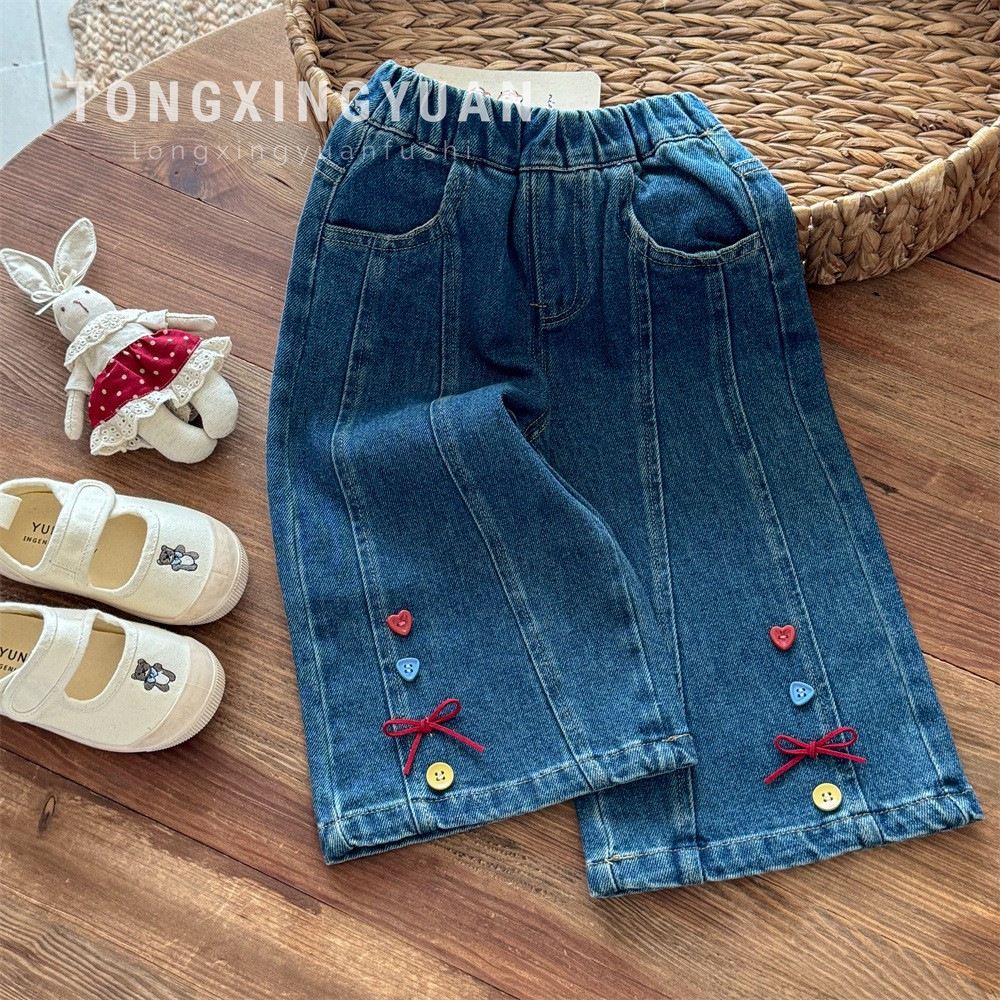 女童春秋新品裤子女宝牛仔裤新款儿童直筒裤子宝宝秋装时髦童装潮
