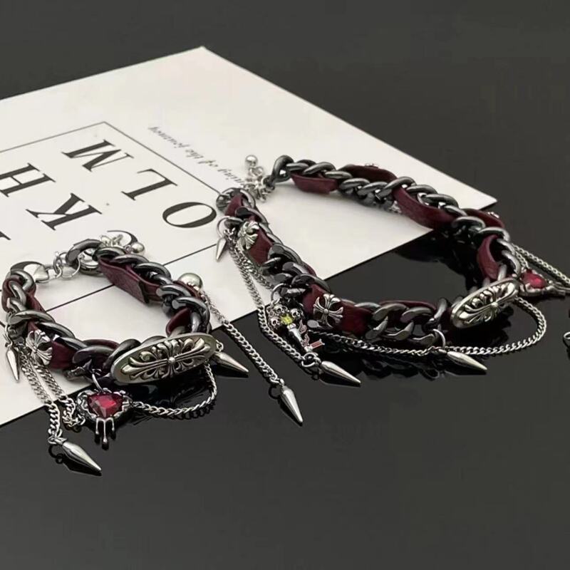 Y2K Subculture chocker Winding Heavy Metal Leather Bracelet Cropunk Women's Niche Love Bracelet Y2K Subculture chocker Winding Heavy Metal Leather Bracelet Cropunk Women's Niche Love Bracelet