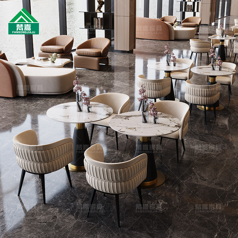 Theme Restaurant Dining Table and Chairs Light Luxury Style Western Restaurant Hotel Slate Dining Table Cafe Restaurant Dining Table and Chairs