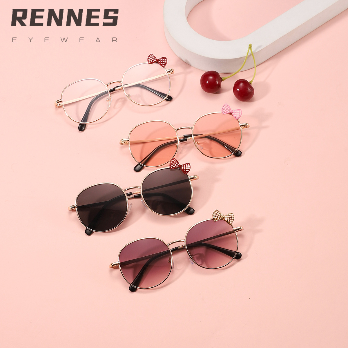 Nuevos accesorios de lazo de marco redondo de metal transfronterizo gafas de sol lindas gafas de sol de protección solar esenciales para la moda del bebé