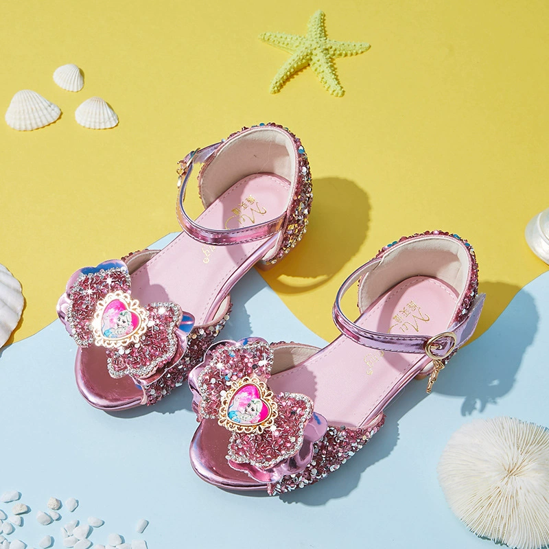 Сумка с блестками и обувь принцессы для девочек 2024 лето корейская версия принцессы Aesa сандалии для девочек рыбный рот детская обувь на низком каблуке