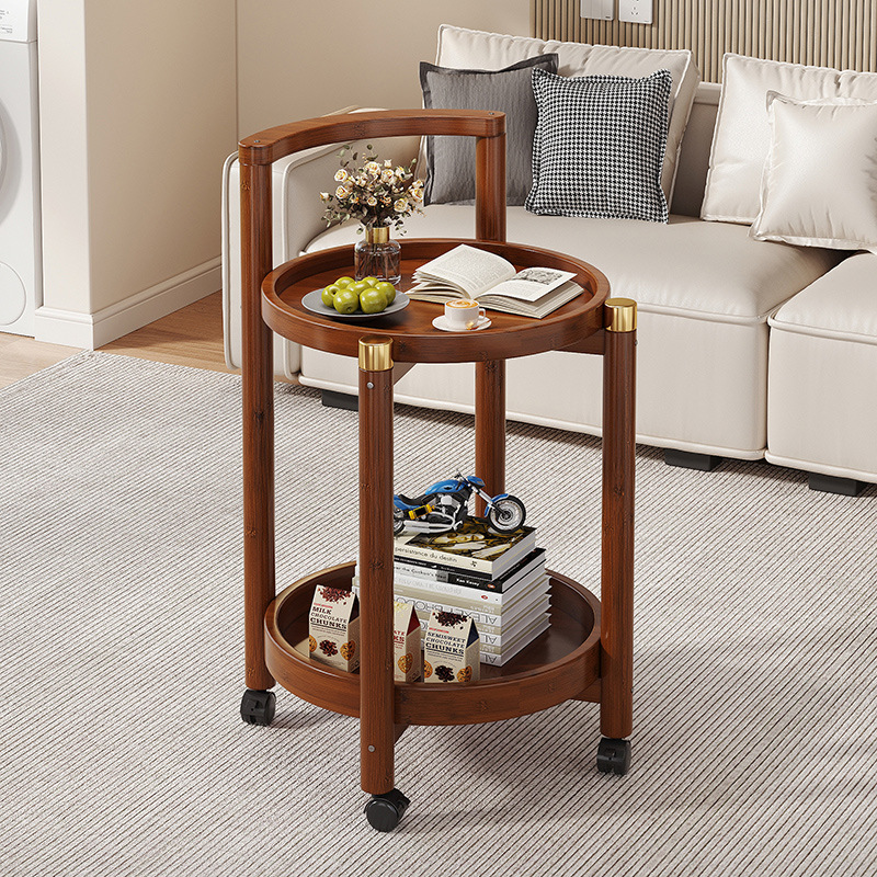 Movable Small Coffee Table, Living Room Sofa Side Table, Light Luxury and High-End Balcony Home Small Round Table Storage Rack