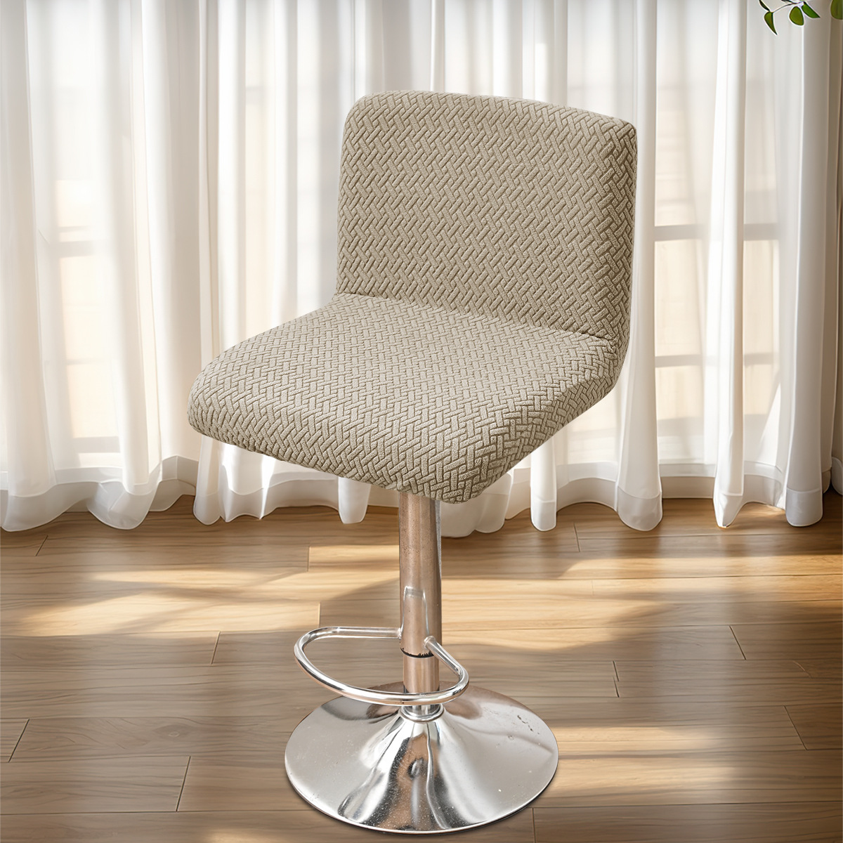 Nuevo estilo transfronterizo en forma de T jacquard a rayas funda de silla de respaldo corto general bar belleza peluquería funda de silla giratoria anti-agarre de gato