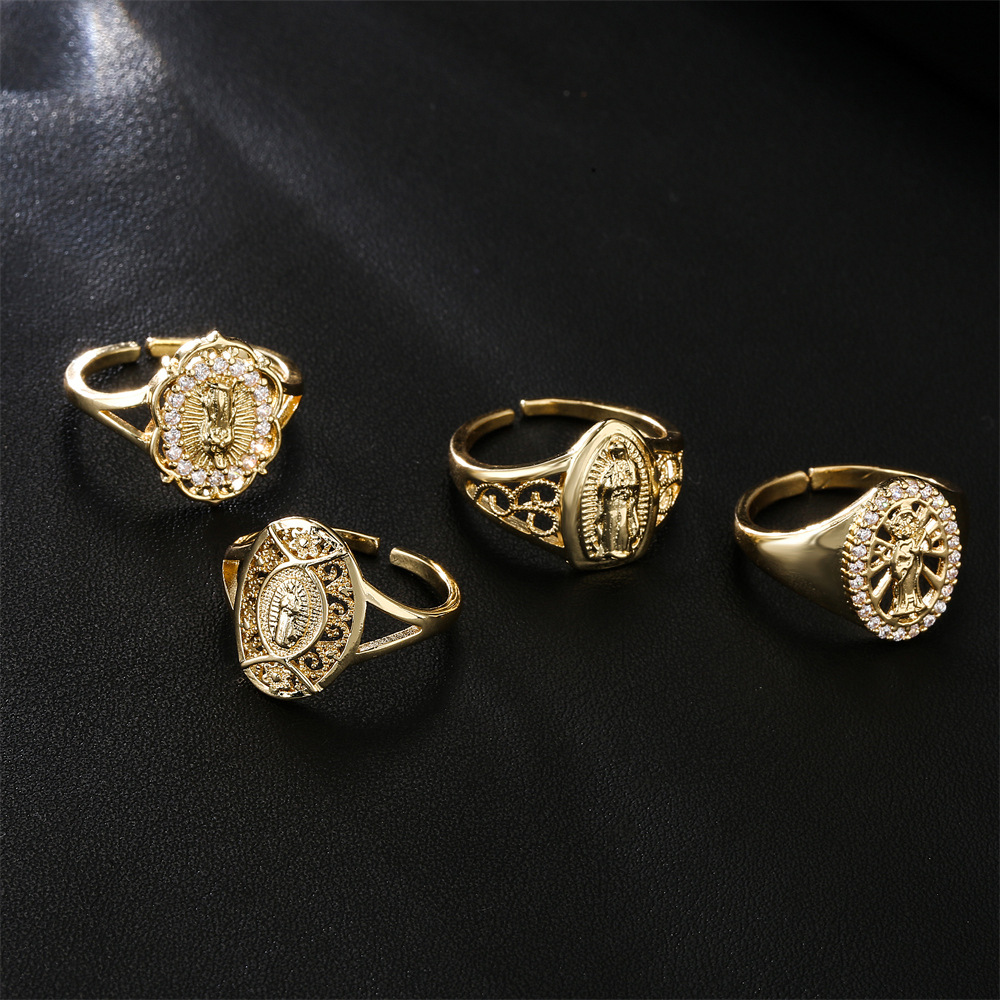 Europe And America Hot Sale New Copper-plated Gold Religious Jewelry Virgin Mary Open Ring display picture 2