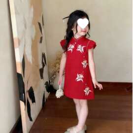 26女童夏季中式红色旗袍背心儿童抓周童装生日宝宝中国连衣裙公主