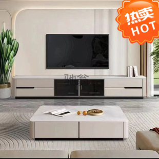Ir Italian Normcore Accessible Luxury Glass Door Modern Simple 2025 New Slate All Solid Wood Tv Cabinet Coffee Table Set