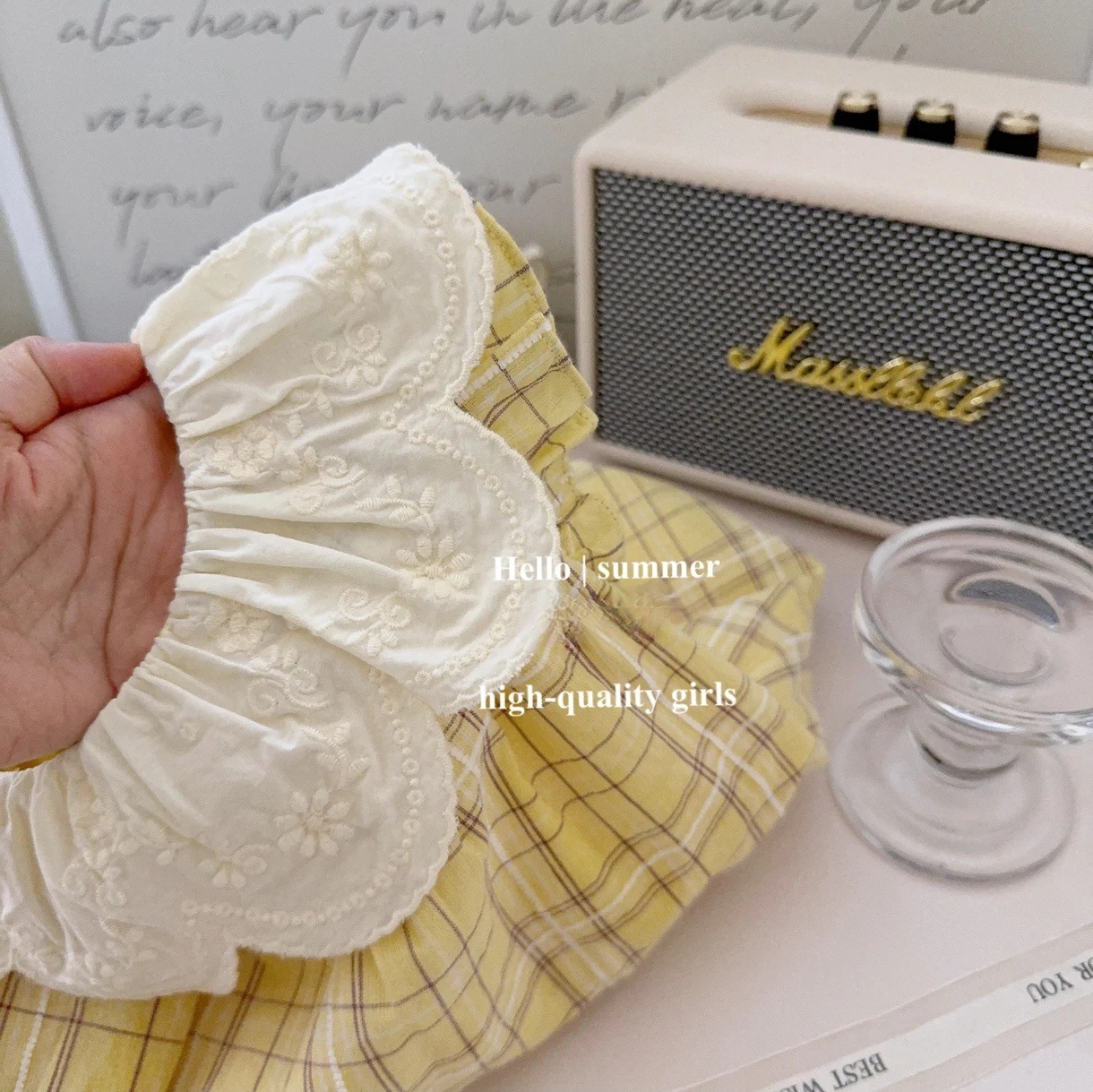 【Sweet Little Chef】Vestido retro francés a cuadros amarillos para bebé niña con bordado en la solapa y pequeños detalles bordados, vestido de moda.