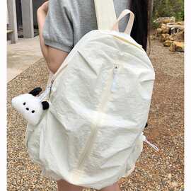 日系-ins学院风纯色书包女高中生大学生简约轻便小书包双肩包