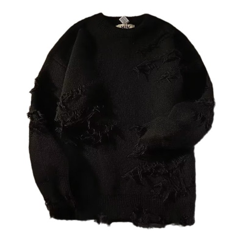 Vintage American High Street Ripped Sweater for Men and Women, Autumn and Winter, Instagram Casual Style, High-End Design Sense, Niche Knitwear