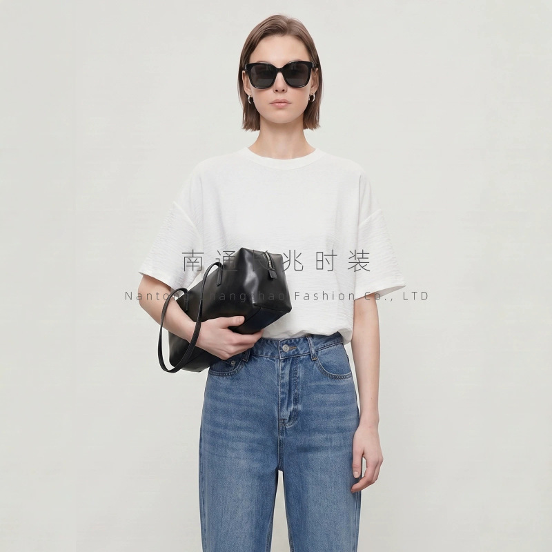 Matte Crepe Short-Sleeve T-Shirt for Women with Crochet Lace Collar, Loose Fit, Breathable, Summer Commuter Style Top Matte Crepe Short-Sleeve T-Shirt for Women with Crochet Lace Collar, Loose Fit, Breathable, Summer Commuter Style Top
