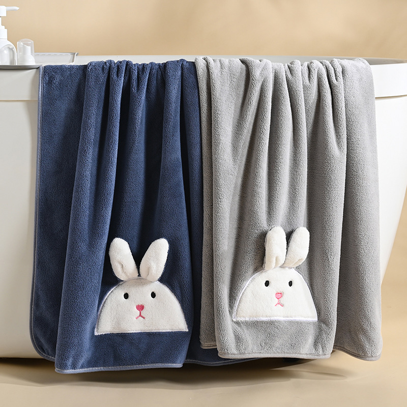 Three-Dimensional Patchwork Rabbit Coral Fleece Bath Towel, Cute Girl's Household Absorbent Bath Towel, Cartoon Large Towel in Stock Three-Dimensional Patchwork Rabbit Coral Fleece Bath Towel, Cute Girl's Household Absorbent Bath Towel, Cartoon Large Towel in Stock