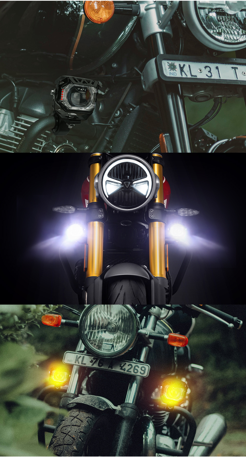 Motorcycle Large Single-Eye Led Spotlight White Yellow Red Blue Flashing Far and Near Integrated Electric Vehicle External Spotlight Car Light