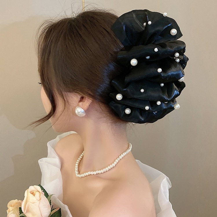 Satín de alta sensación, arco negro grande, clip de tiburón, toque de cabeza, clip de nube, clip de agarre, clip de cabello, tarjeta de cabello de mujer