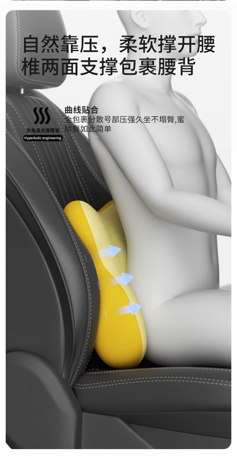 Seat Memory Foam Lumbar Cushion Neck Pillow Car Headrest Cushion for Long Sitting in the Car Slow Rebound Lumbar Support Headrest