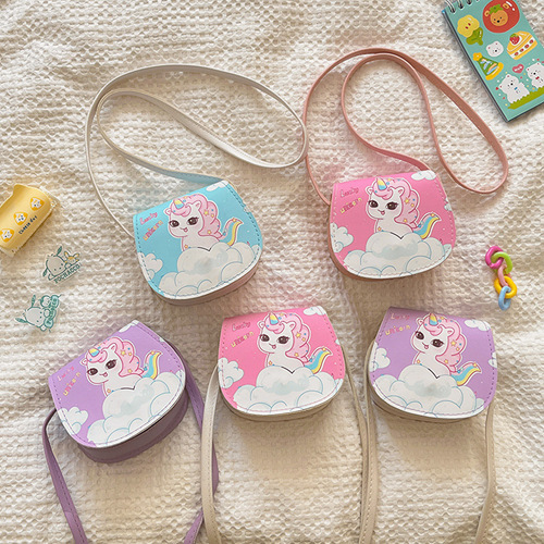 新款洋气女童单肩包包彩虹小马独角兽可爱印花幼儿园小包包潮