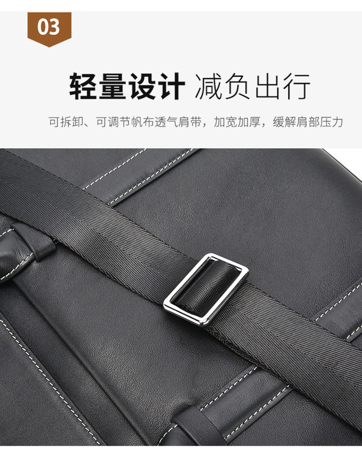 Túi xách tay nam da bò thật kiểu công sở đựng laptop 14 inch dung tích lớn 38×10×30 cm — Da thuộc thực vật màu đen chi tiết 8