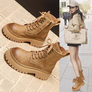 Martin Boots for Women 2025 Autumn and Winter New Style British Style Soft Leather Comfortable Fleece-Lined Short Boots Thick-Soled Height-Increasing Motorcycle Boots