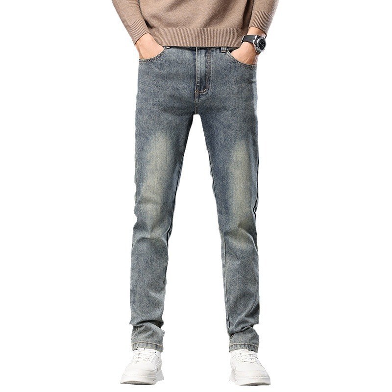 Guangzhou Xintang Pantalones vaqueros de los hombres de otoño e invierno nuevos Pantalones rectos regulares de los hombres jóvenes simples pantalones a juego