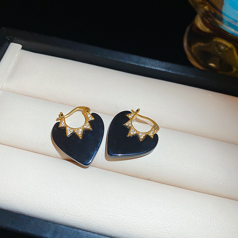 銀の針の黒色の水晶の項の幾何学のピアスの小さい大衆の百合のイヤリングのファッションの気質の軽くて豪華な高級感の耳飾りの卸売り