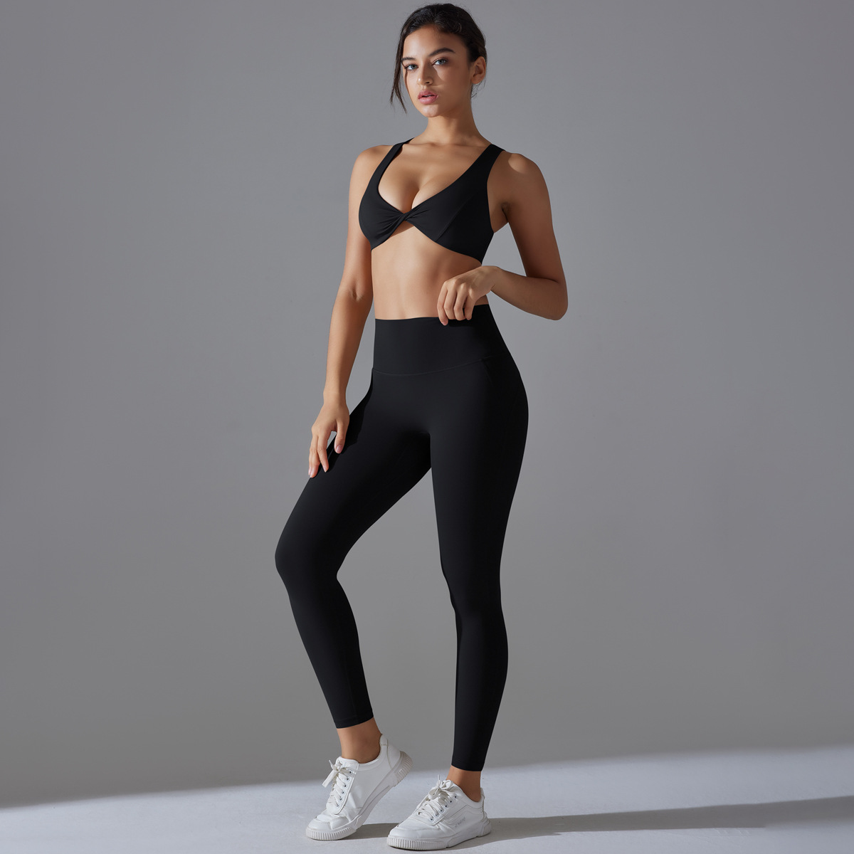 Nuevo color sólido sin pantalones interiores de doble cara brilla hermoso juego de yoga deportivo ajustado alta elástica fitness ropa de yoga antibacteriana