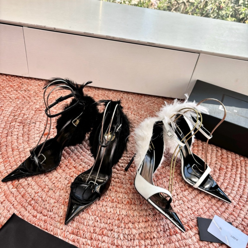 2026 New Style Color-Blocked Pointed Toe Hollow-Out Fashion Feather Bow Goddess Banquet Luxury High Heels