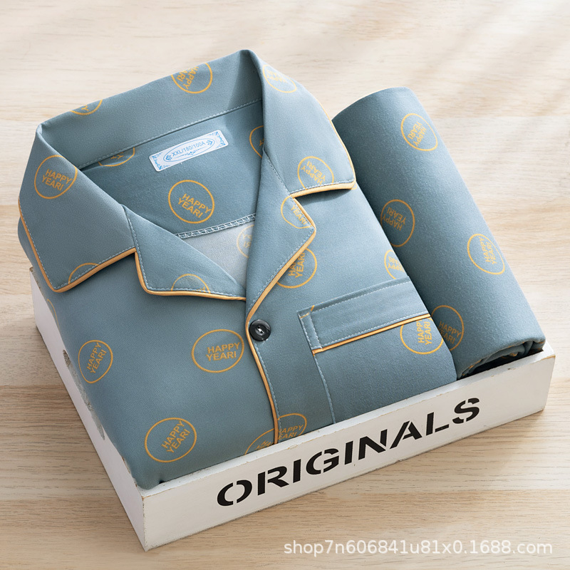 남자 잠옷 새 봄과 여름 긴 소매 바지 가디건 코튼 얇은 학생 한국 플러스 뚱뚱한 플러스 사이즈 봄 가을 집