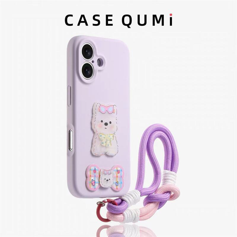 カスタード立体子犬の骨 iPhone16promax Apple 13/15 携帯電話ケース 11 ハンドロープ 14 漫画 12|undefined