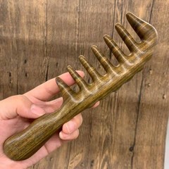 Zitan Wood Massage Comb Wide Teeth for Head Meridian Massage Green Sandalwood Massage Comb