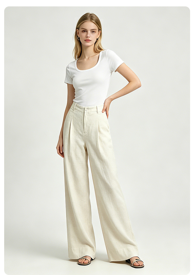 Quần culottes nữ ống rộng cạp cao vải linen phối sợi Lyocell, dáng suông rủ nhẹ, dài chạm đất — Màu sắc chi tiết 25