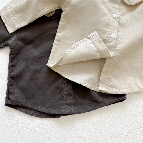 Spring and autumn clothes for boys and girls, bear embroidered Korean style simple corduroy long-sleeved handsome tops