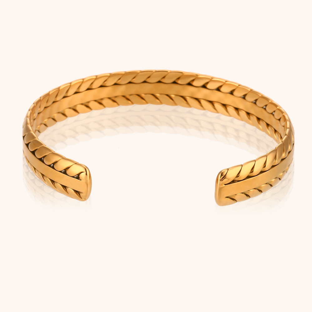 Stainless Steel 18K Gold Plated Simple Style Color Block Bangle display picture 6