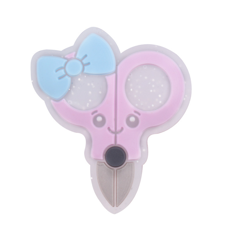 Productos para bebés, tijeras de silicona de dibujos animados, mordedor pequeño, bricolaje creativo, chupete de dientes para bebés, accesorios de cadena anti-caída