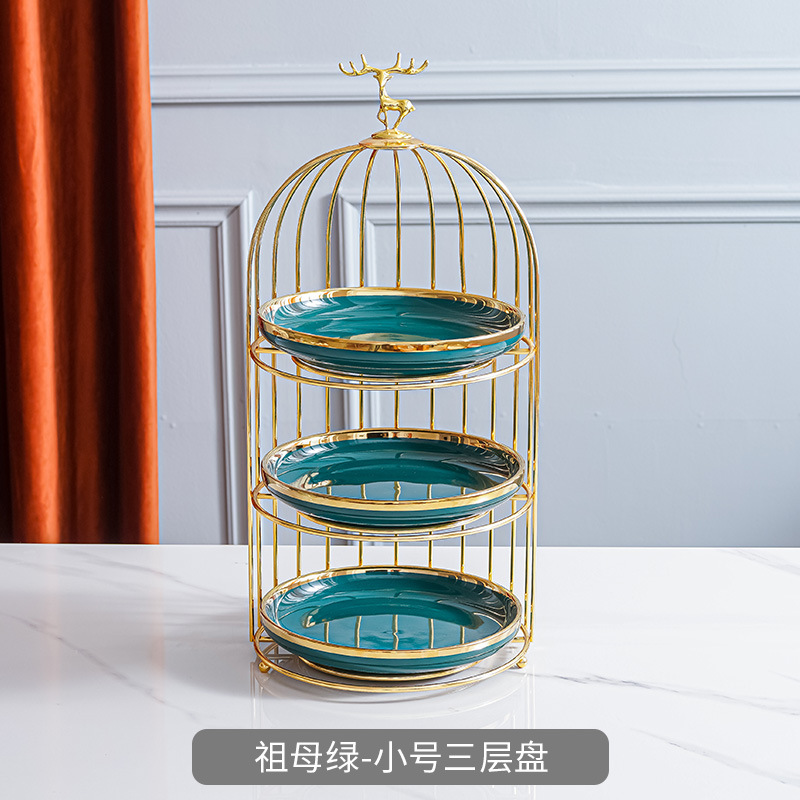 Plato de fruta de cerámica de lujo ligero mesa de café de la sala de estar cesta de frutas en casa plato de pastel de caramelo creativo adornos de almacenamiento de postre de doble capa