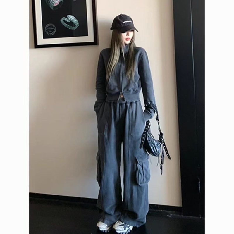 2025秋季新款又a又飒美拉德穿搭小香风棕色上衣阔腿裤两件套装女|undefined