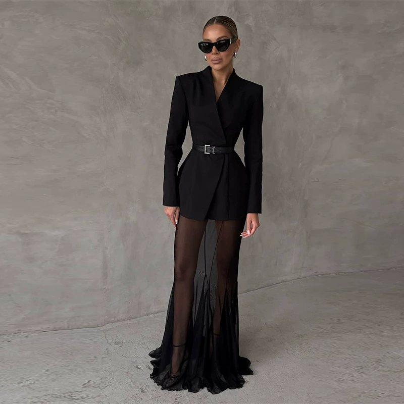 2025 новый европейский и американский женский модный дизайн для трансграничной экспорта на Amazon, элегантный однотонный сетчатый костюм для повседневной носки